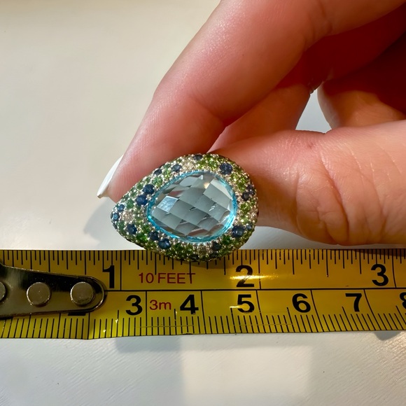 Massive Pear Aquamarine Emerald Diamond Ring - Picture 5 of 5